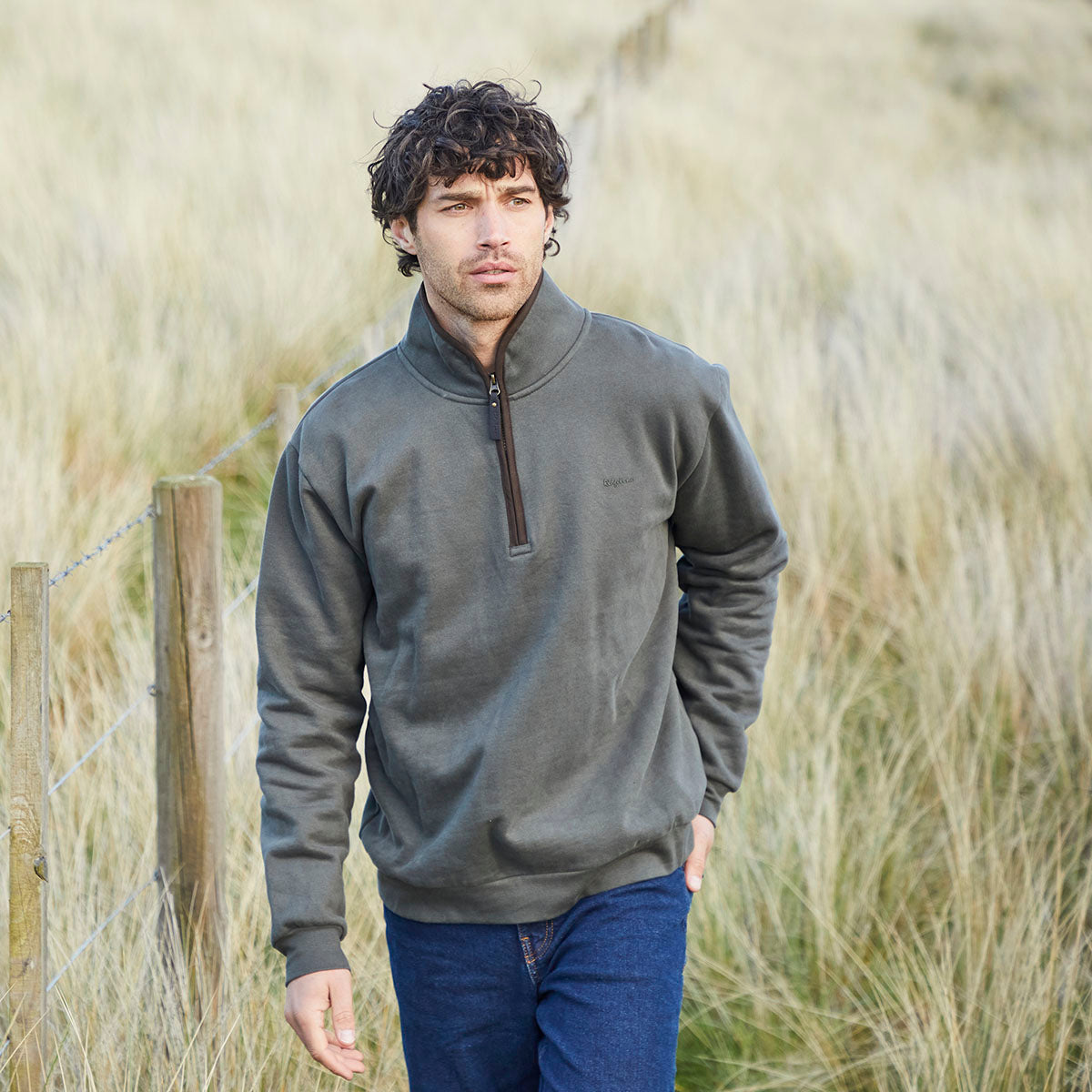 Men's Brancaster 1/4 Zip Top Moss