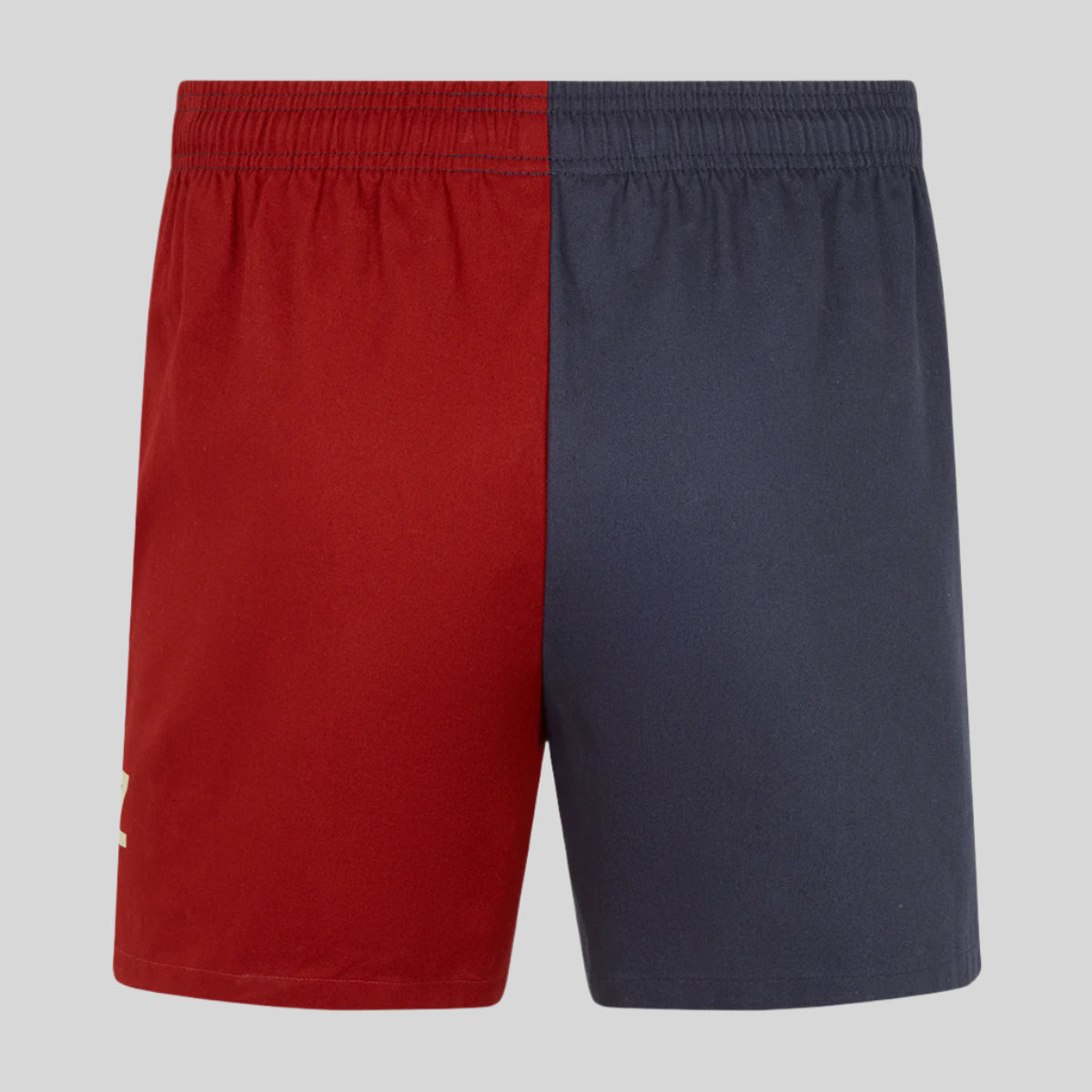 Red and navy shorts on a white background