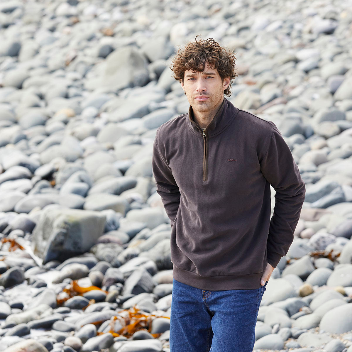 Men's Brancaster 1/4 Zip Top Deep Bark