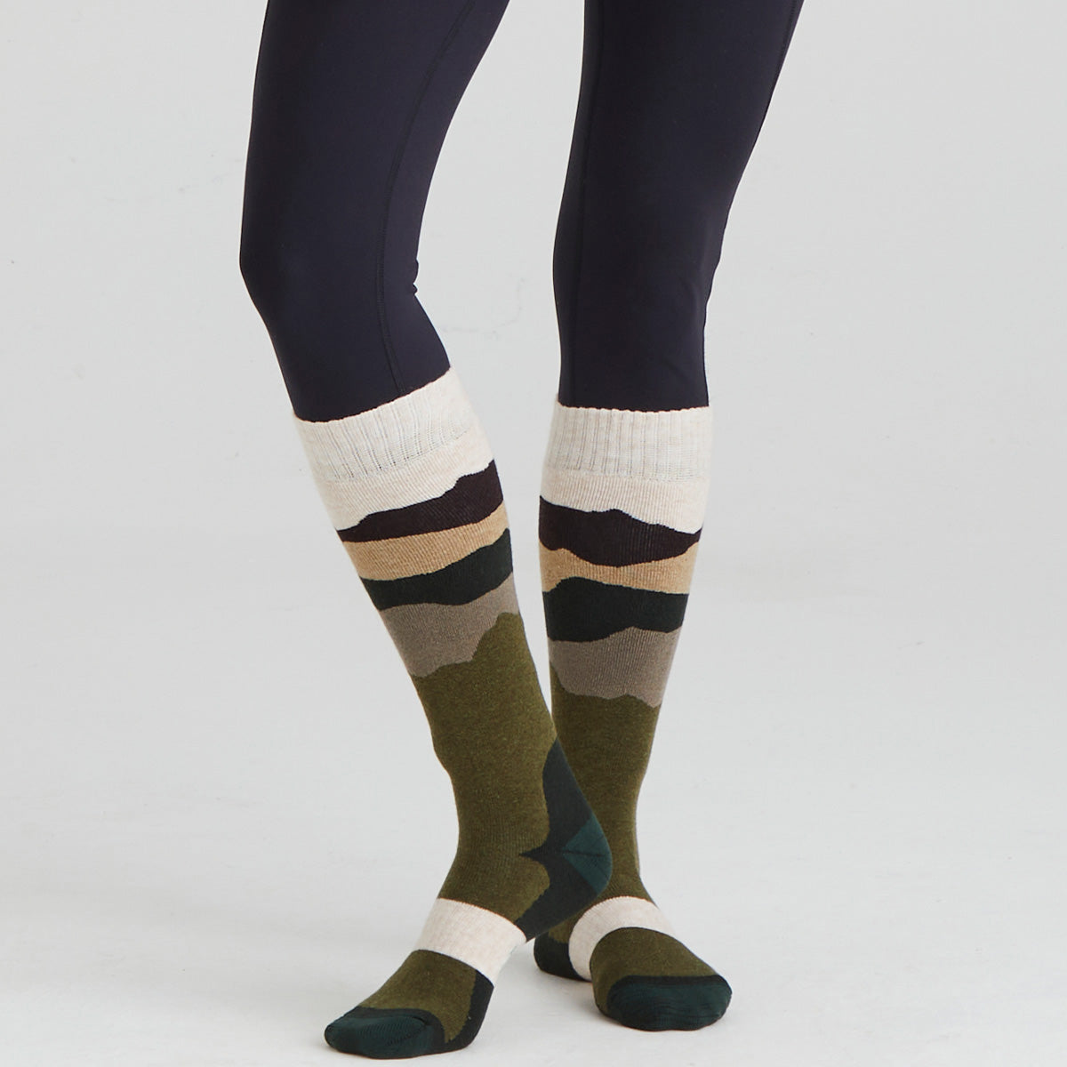 Merino Wool Socks Full Length Olive Stripes