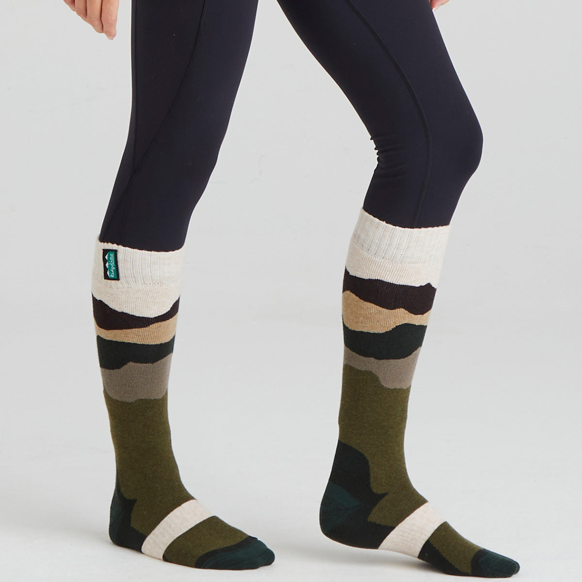 Merino Wool Socks Full Length Olive Stripes