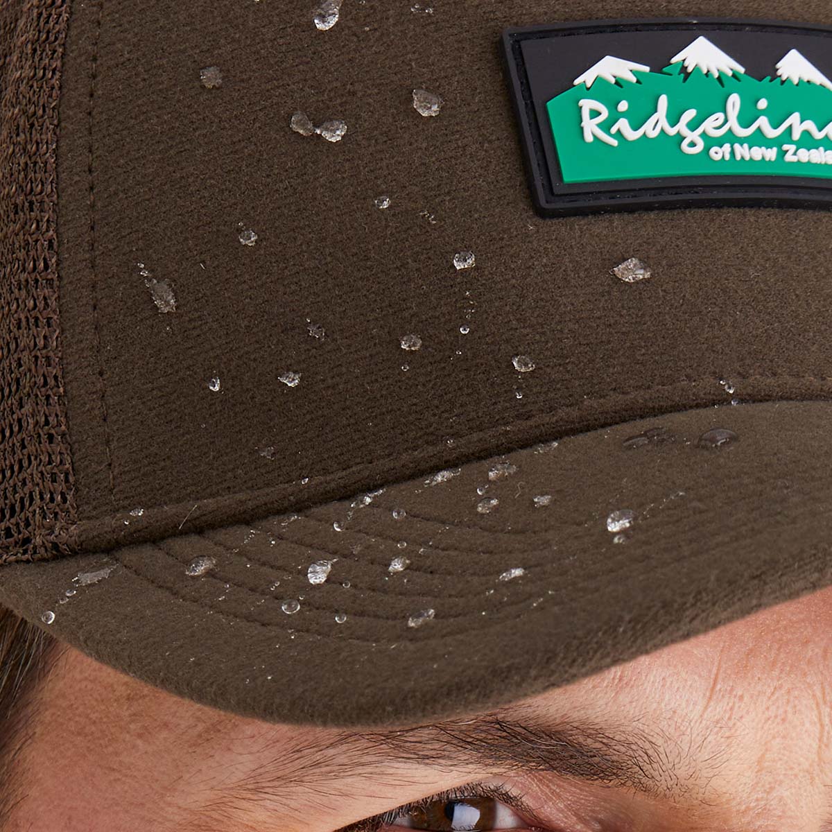 Close up of water resistant fabric showing how water rolls off