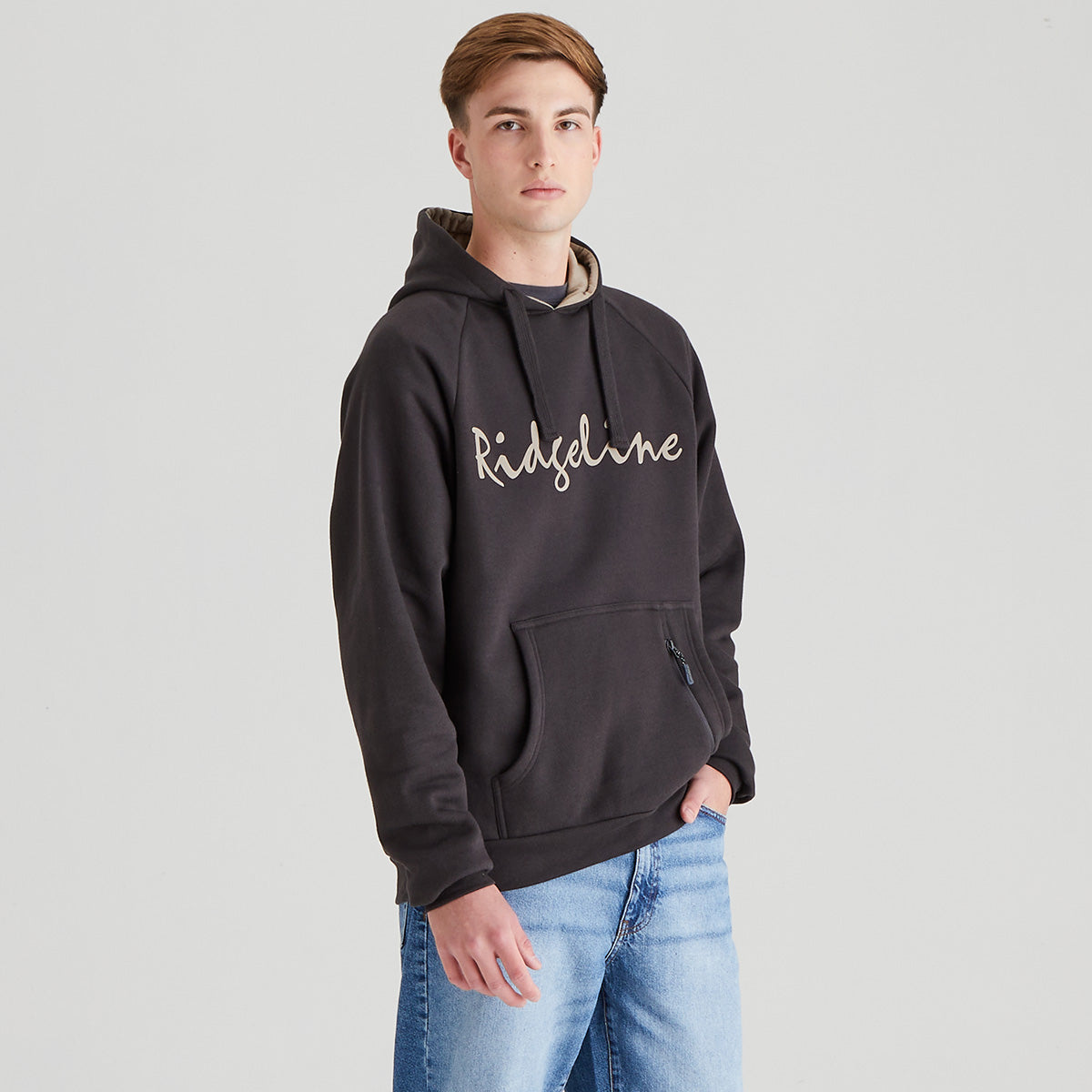 Grey/ black hoodie with 'Ridgeline' on the front