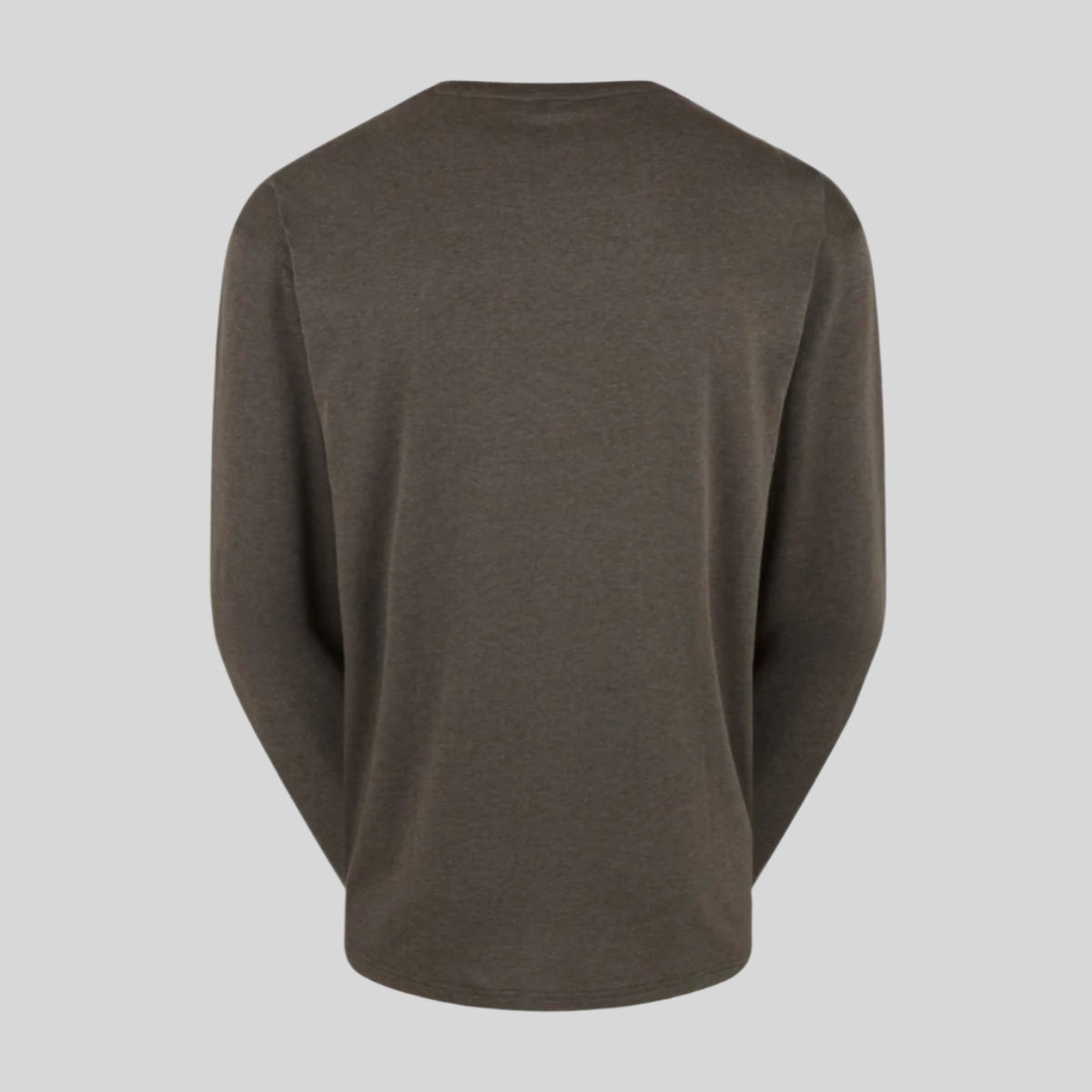 Back view of a plain brown long-sleeve shirt on a white background