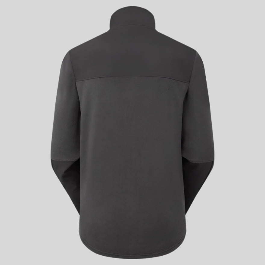 back view of Black windproof Fleece jacket shown from the back on a white background