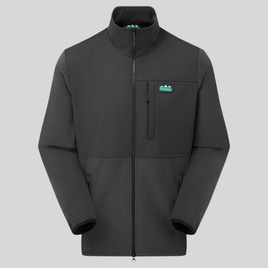 Black windproof fleece jacket with a Ridgeline Clothing logo on the chest against a white background