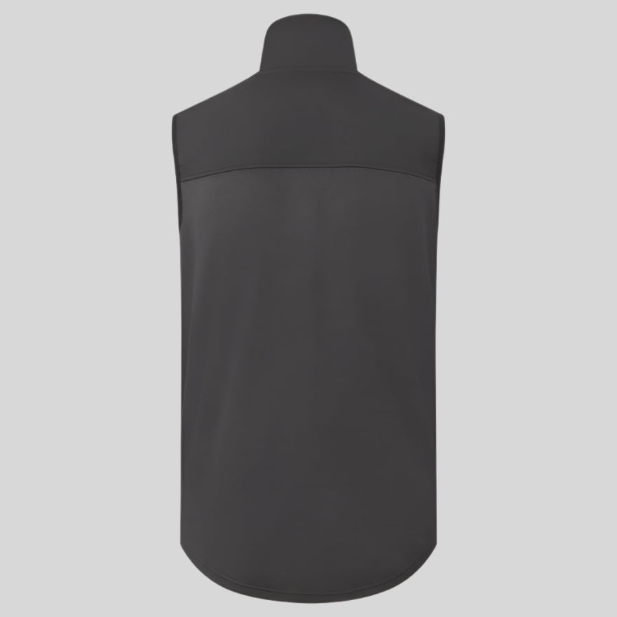 back view of Black windproof fleece gilet vest on a white background