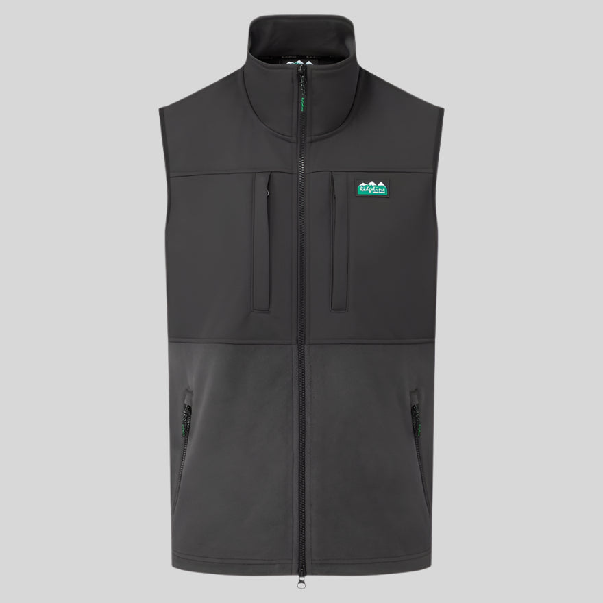 Black Windproof Fleece Gilet with a Ridgeline Clothing logo on a white background