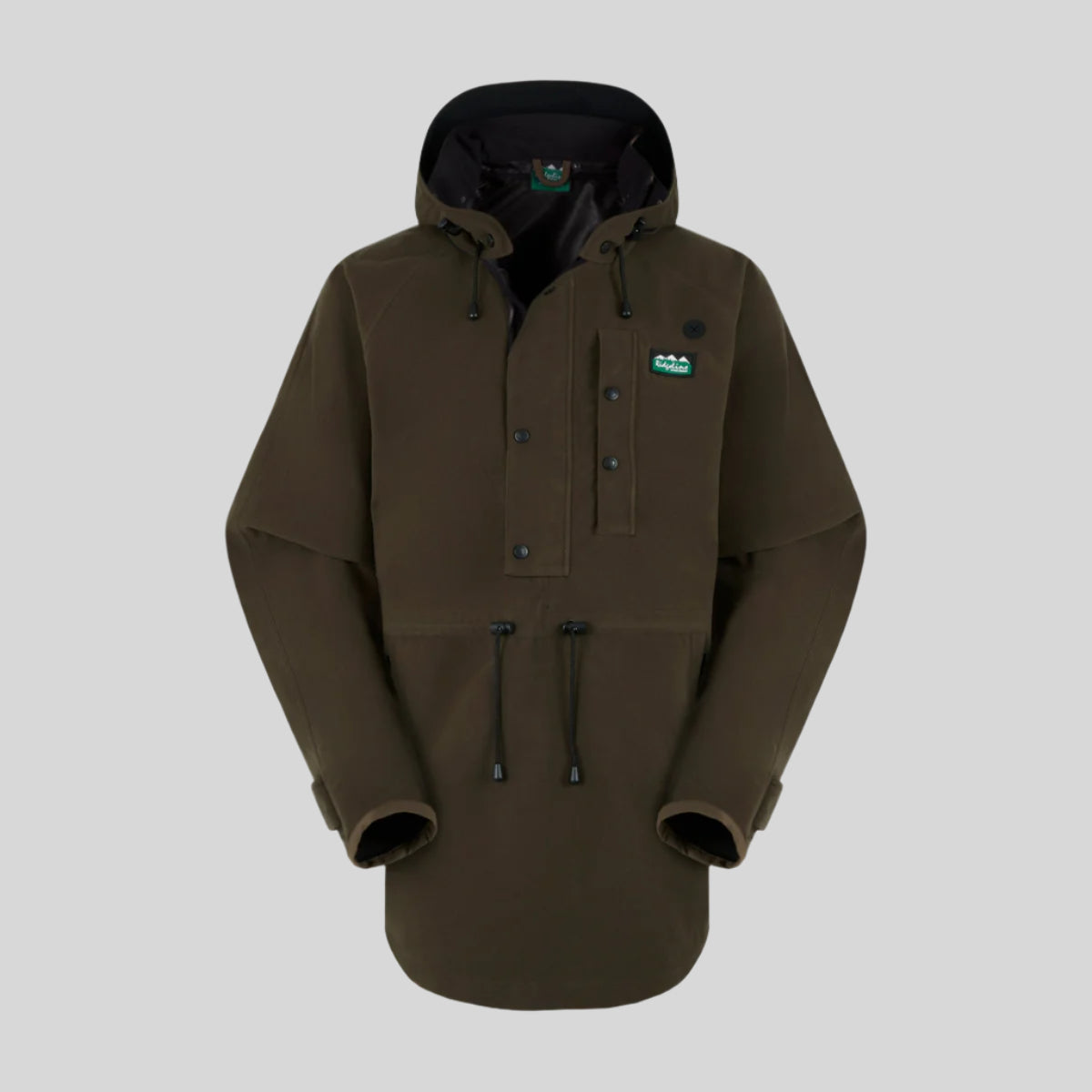 olive jacket with a brand logo on a white background