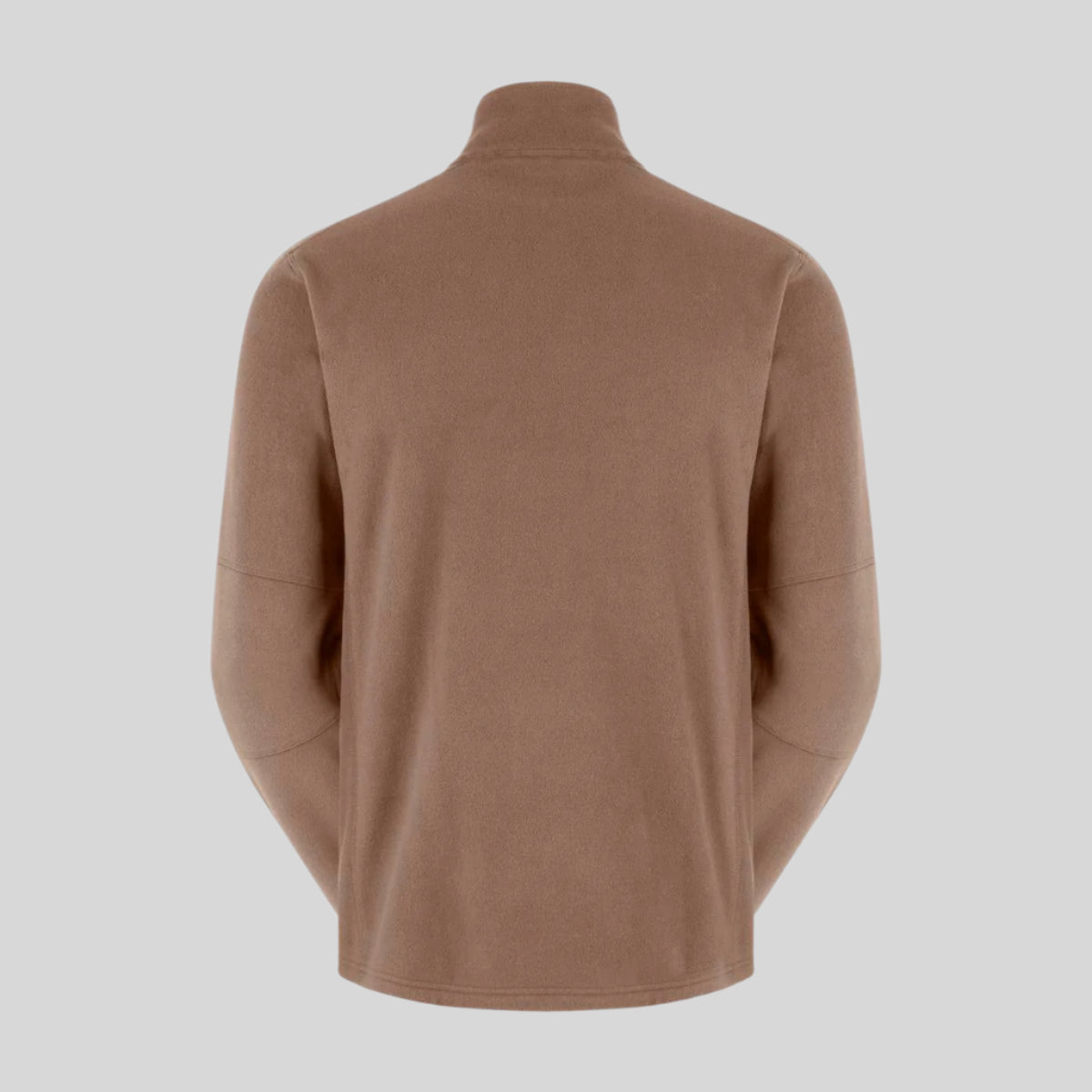 back shot of a Brown fleece pullover on a white background