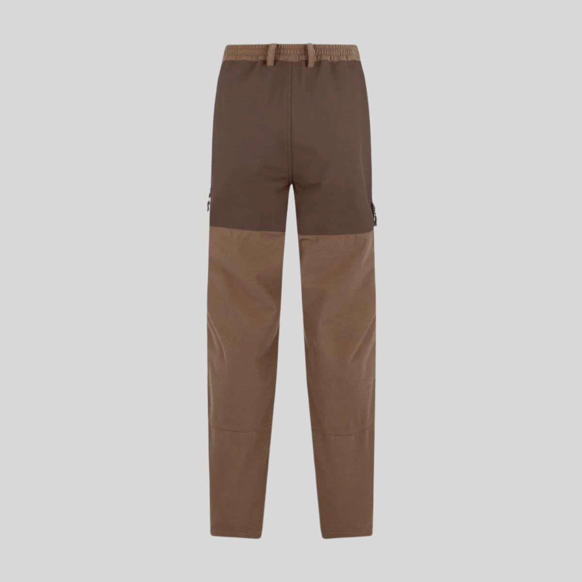 back view a pair of brown Pintail Ghillie Trousers with cargo pockets. on a white background