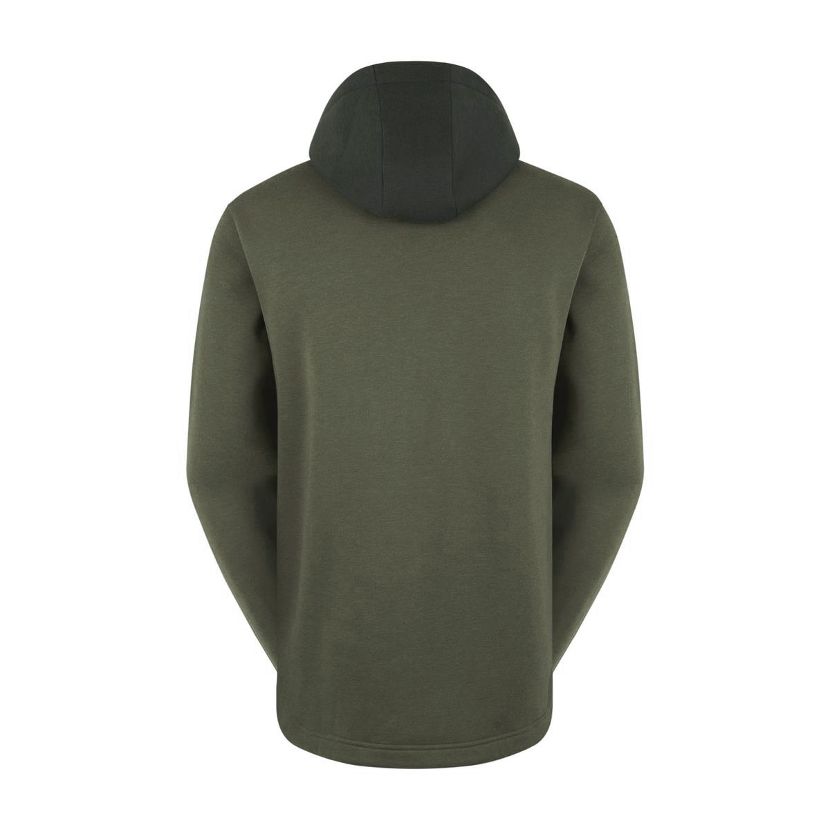 Back view of Green hoodie with a hood on a white background