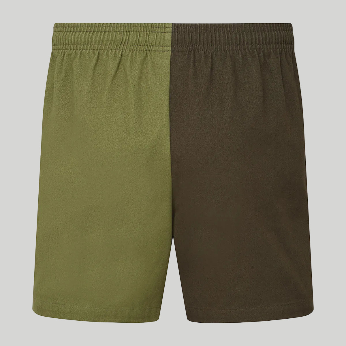 shorts, green and brown, on a white background.