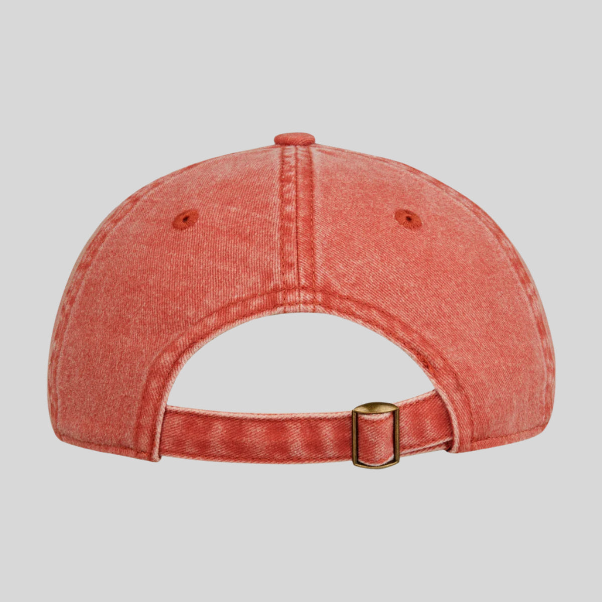 Orange baseball cap with a gold buckle on a white background