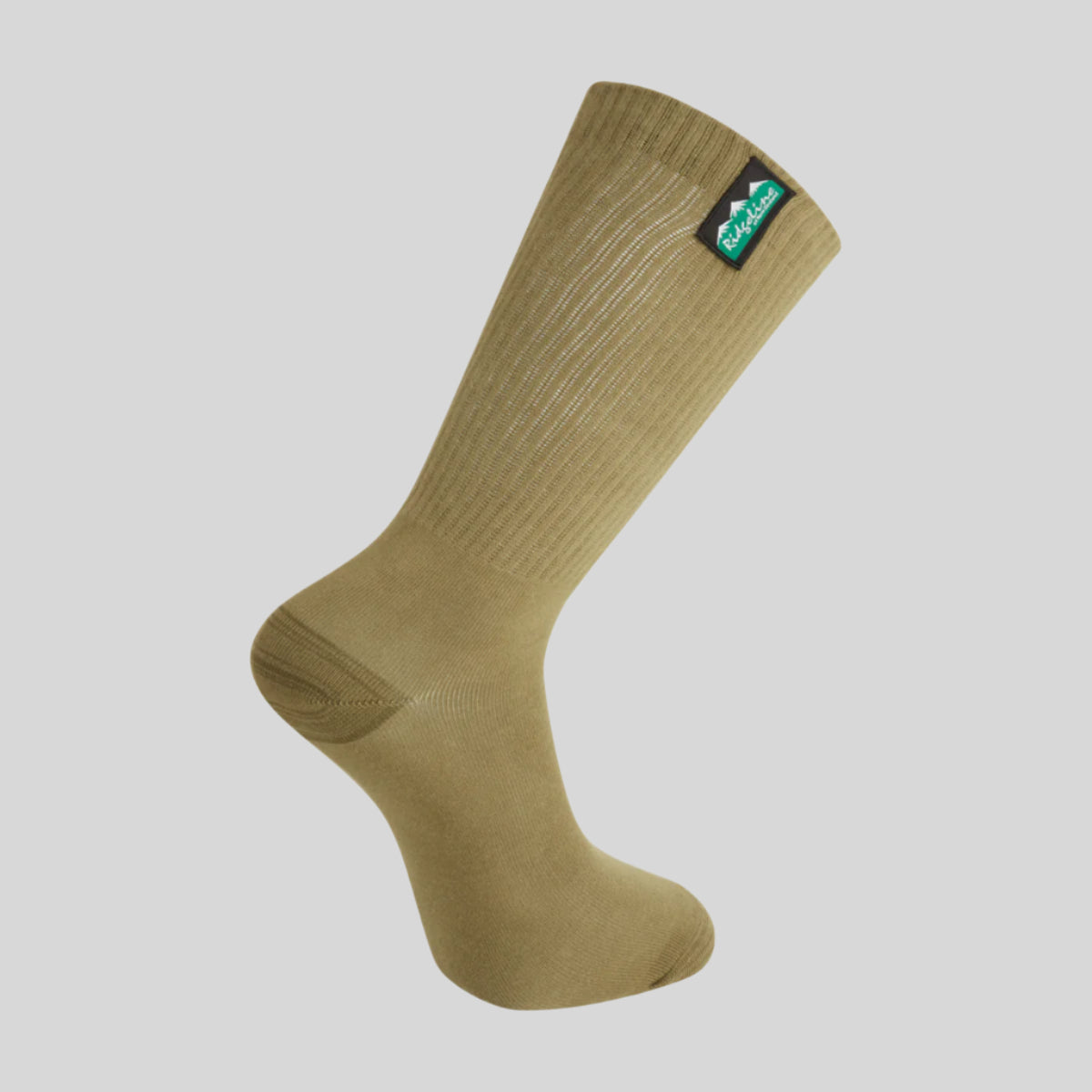 brown sock with a brand logo on a white background