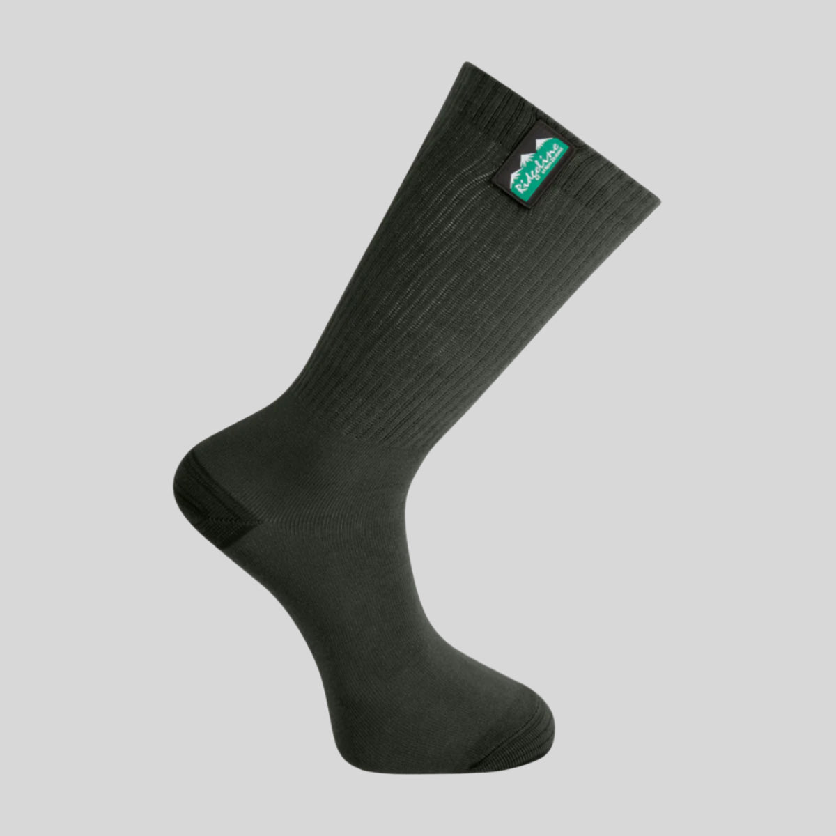 olive sock with a brand logo on a white background