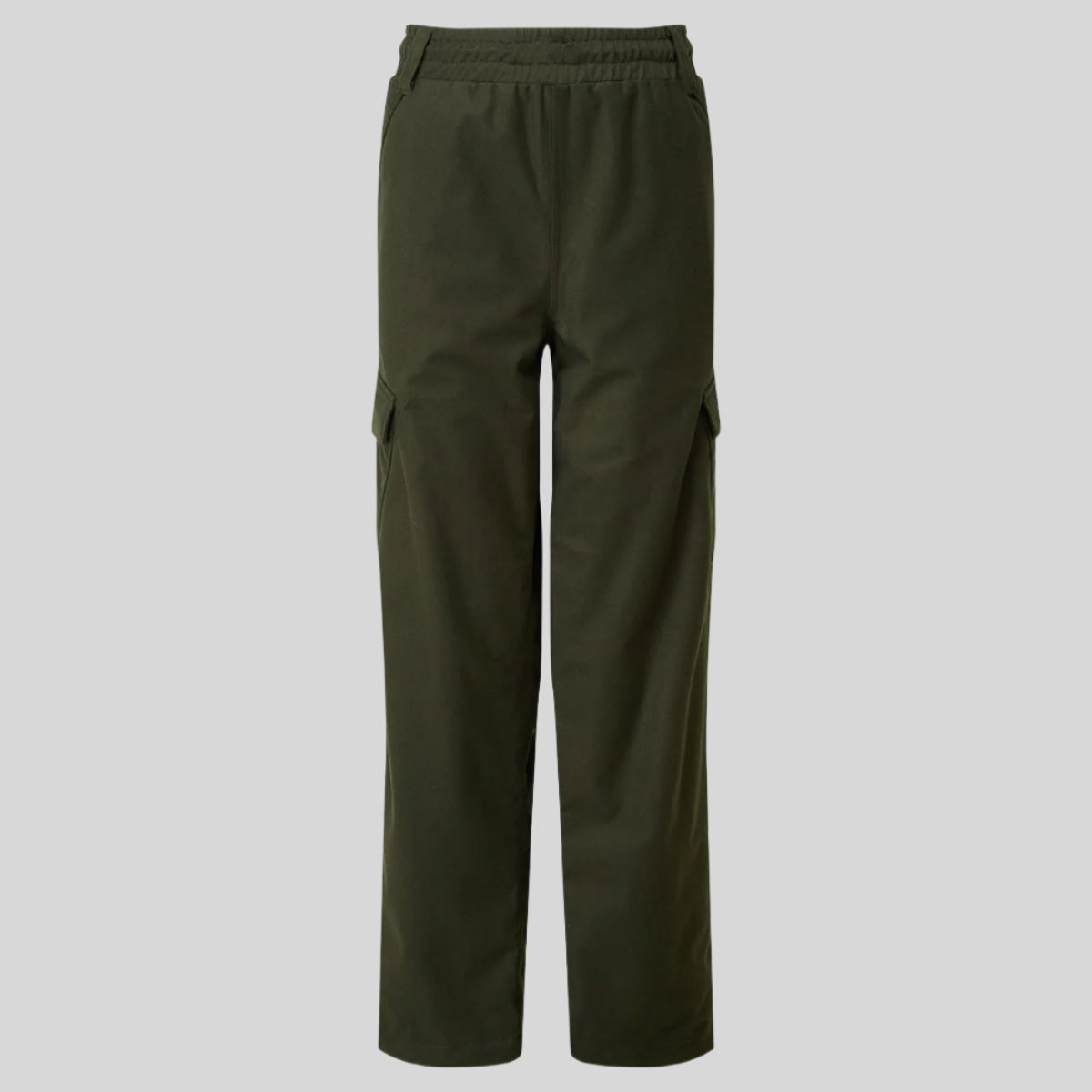 A pair of green spiker trousers for kids with cargo pockets.