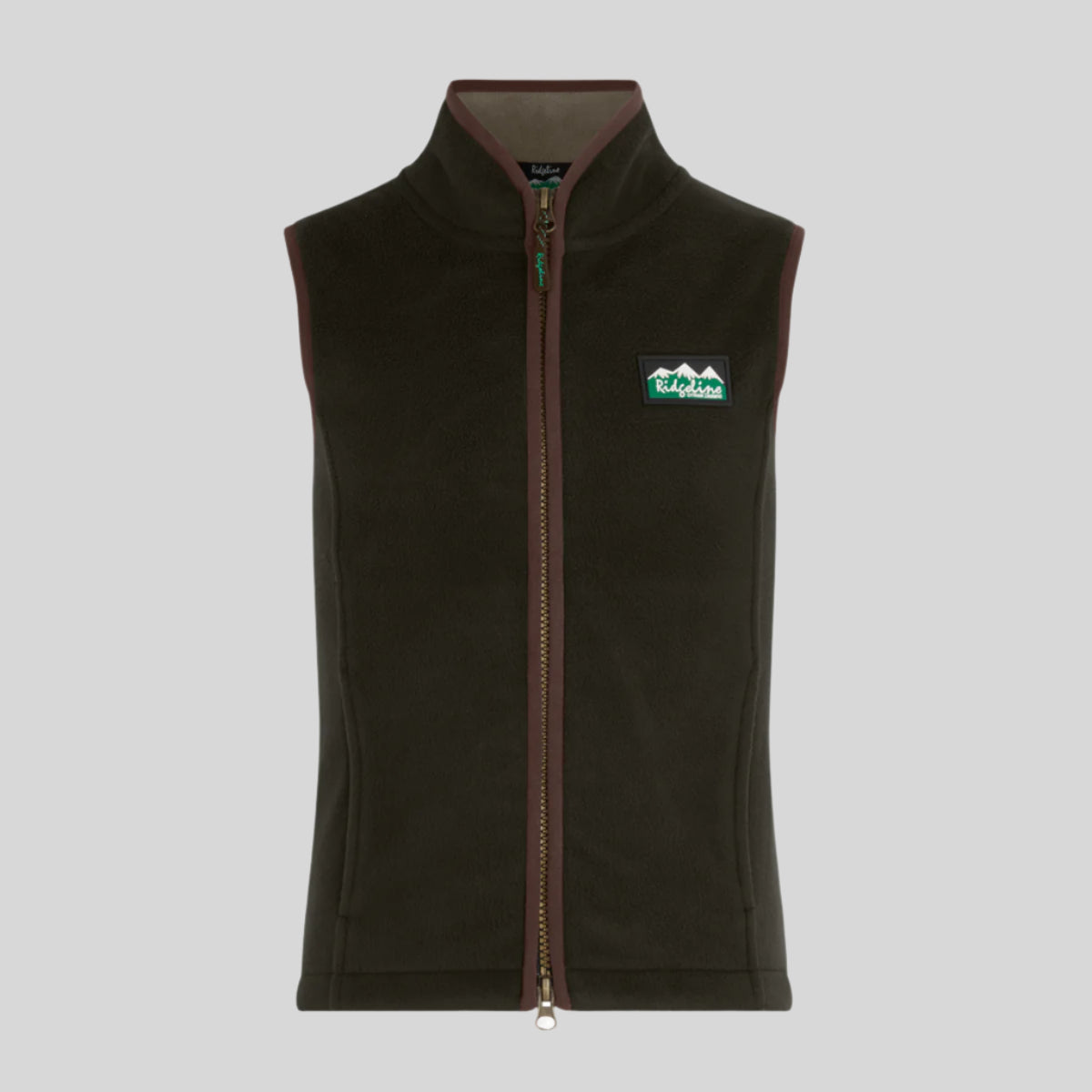 Green Fleece Gilet with a Ridgeline Clothing logo on a white background