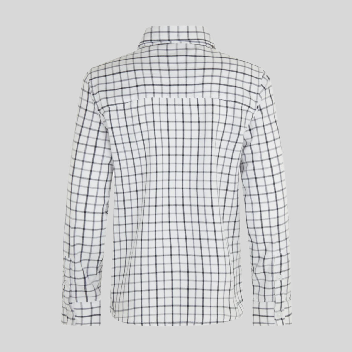 back view of Kids Checked shirt with a Ridgeline Clothing brand logo on a white background