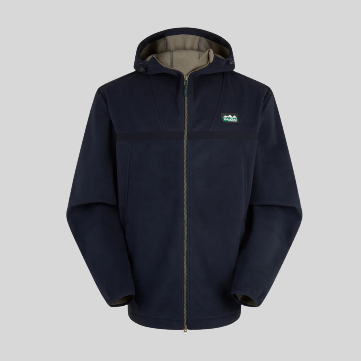 Navy blue jacket with a brand logo on a white background