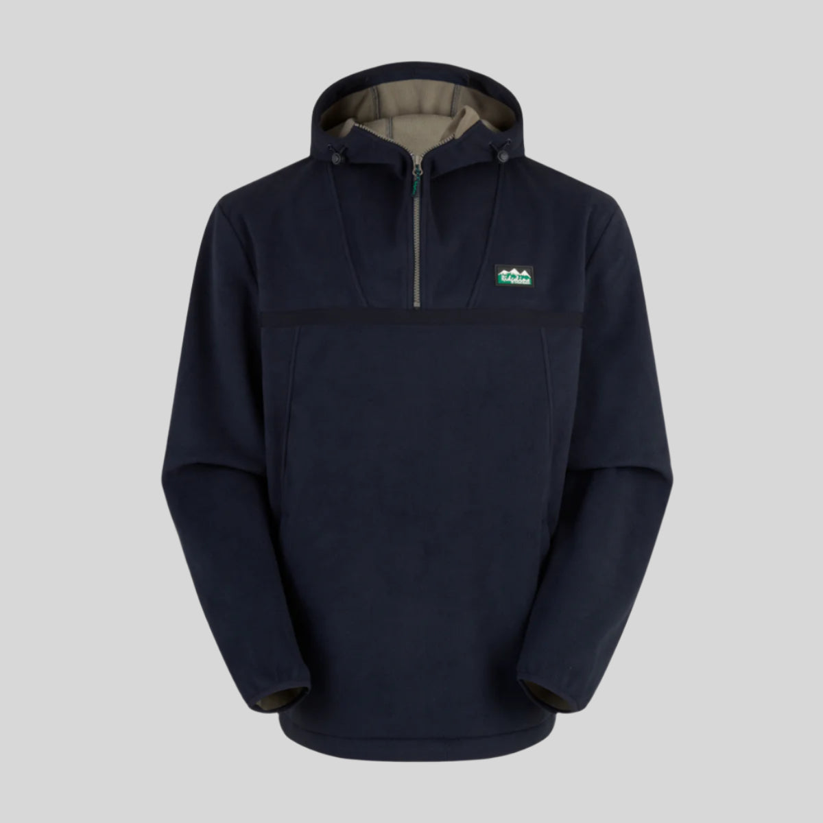 Navy windproof fleece pullover with a Ridgeline Clothing brand logo on a white background