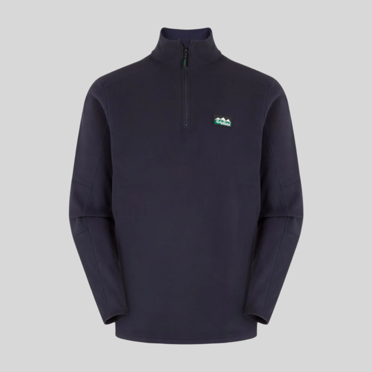 A Navy fleece pullover with a quarter zipper and a Ridgeline clothing logo on the chest.