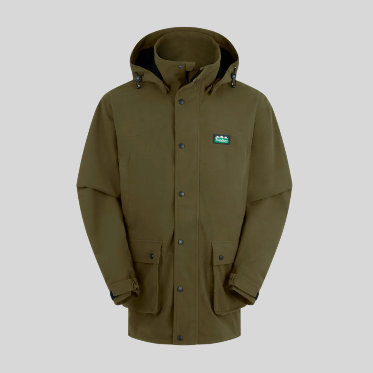 Brown waterproof jacket with a Ridgeline Clothing brand logo on a white background