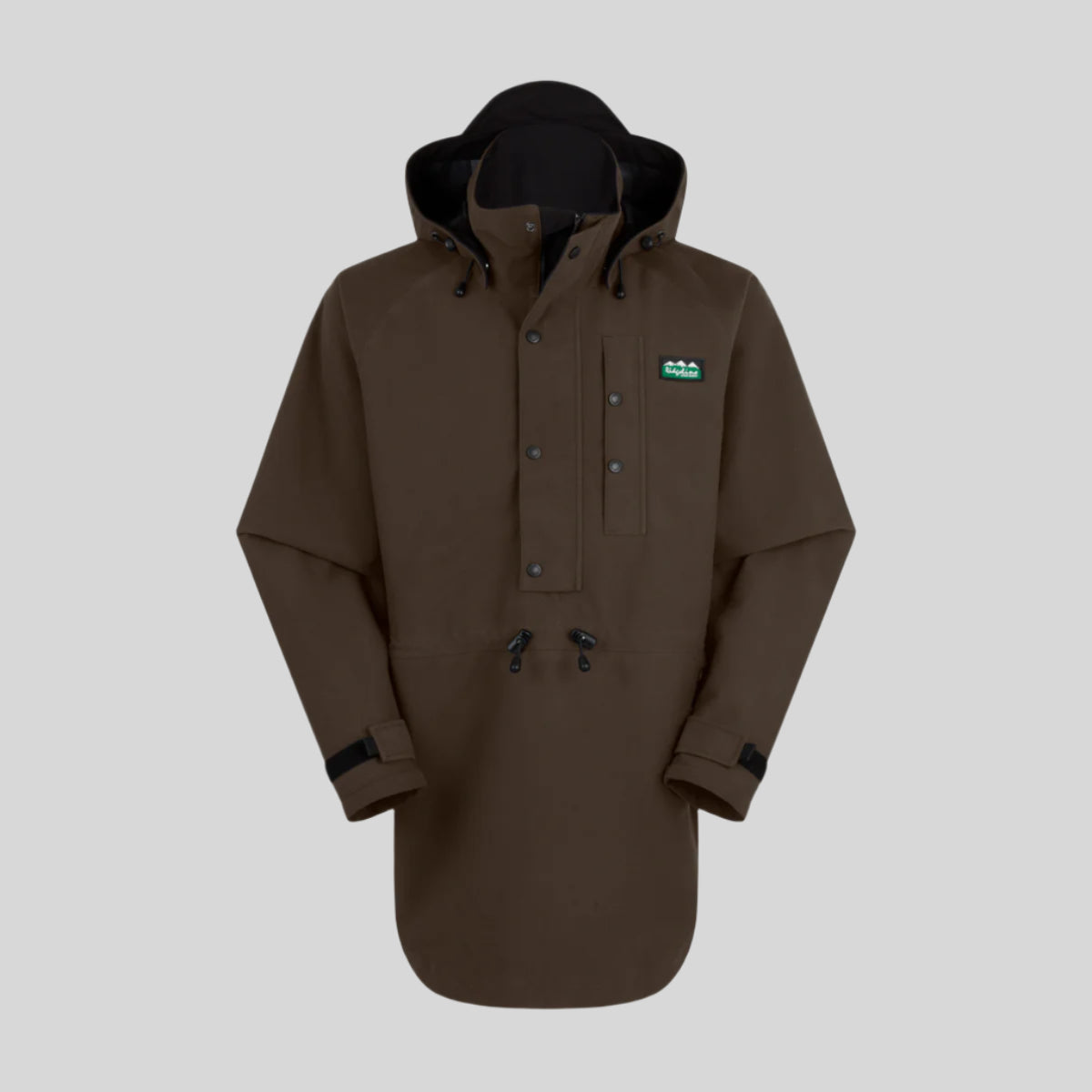 Brown waterproof jacket with a Ridgeline Clothing brand logo on a white background