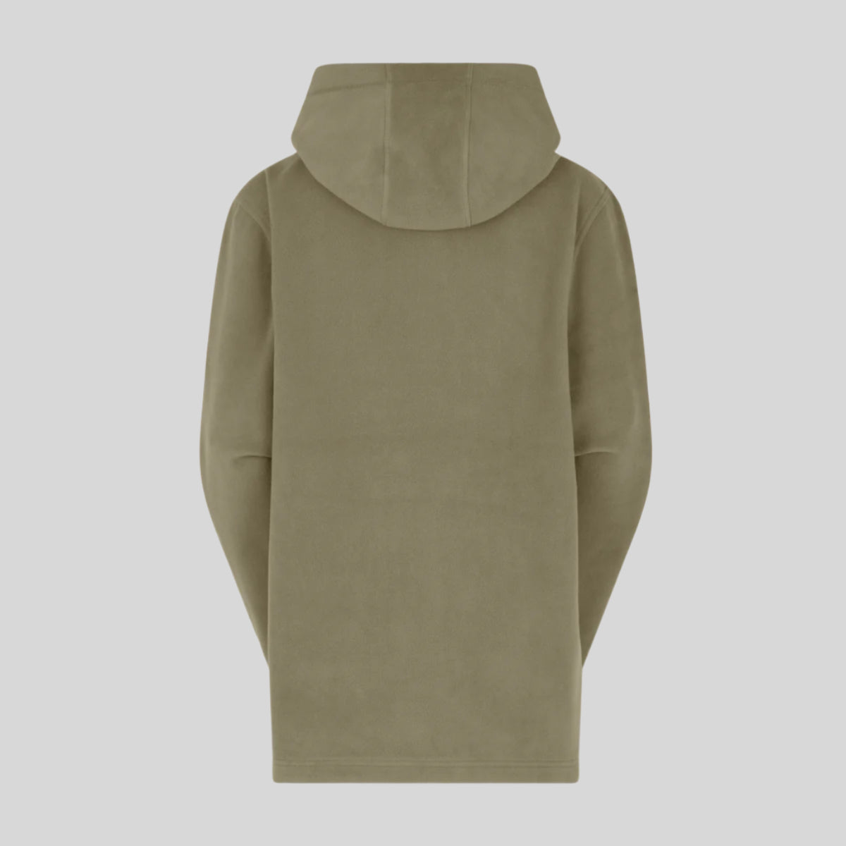 back view of green hoodie on a white background