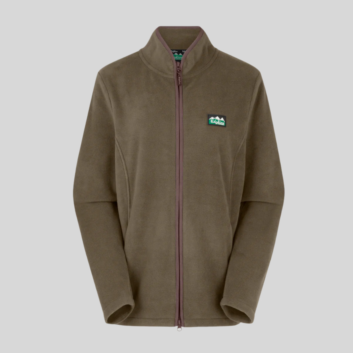 Brown Windproof fleece jacket with a Ridgeline Clothing logo on a white background