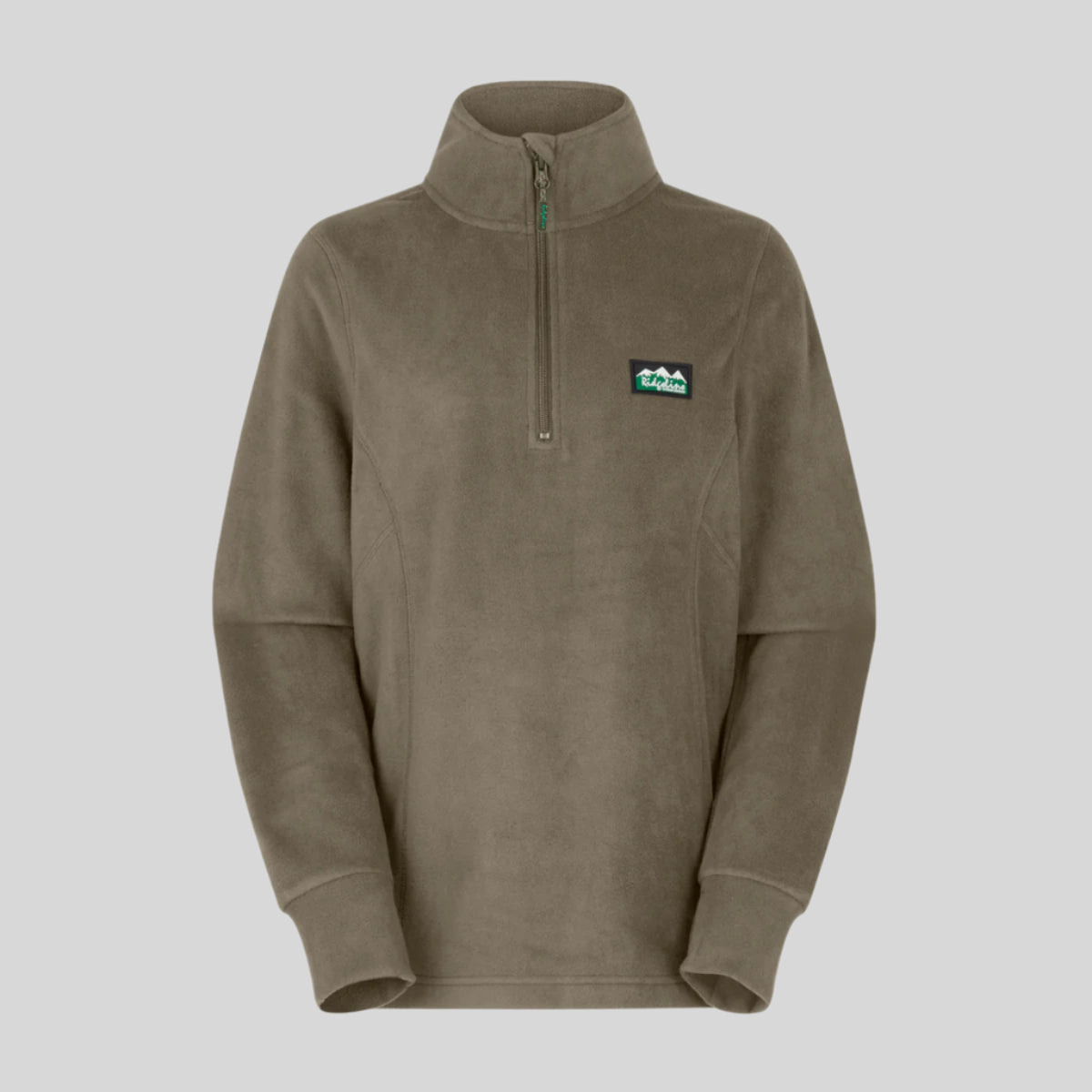 Brown fleece pullover with a Ridgeline Clothing logo on a white background