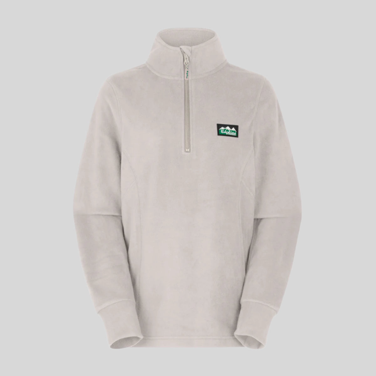 Cream pullover with a small Ridgeline Clothing logo on a white background