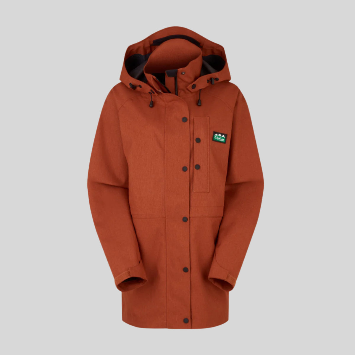 Orange waterproof jacket with a Ridgeline Clothing brand logo on a white background