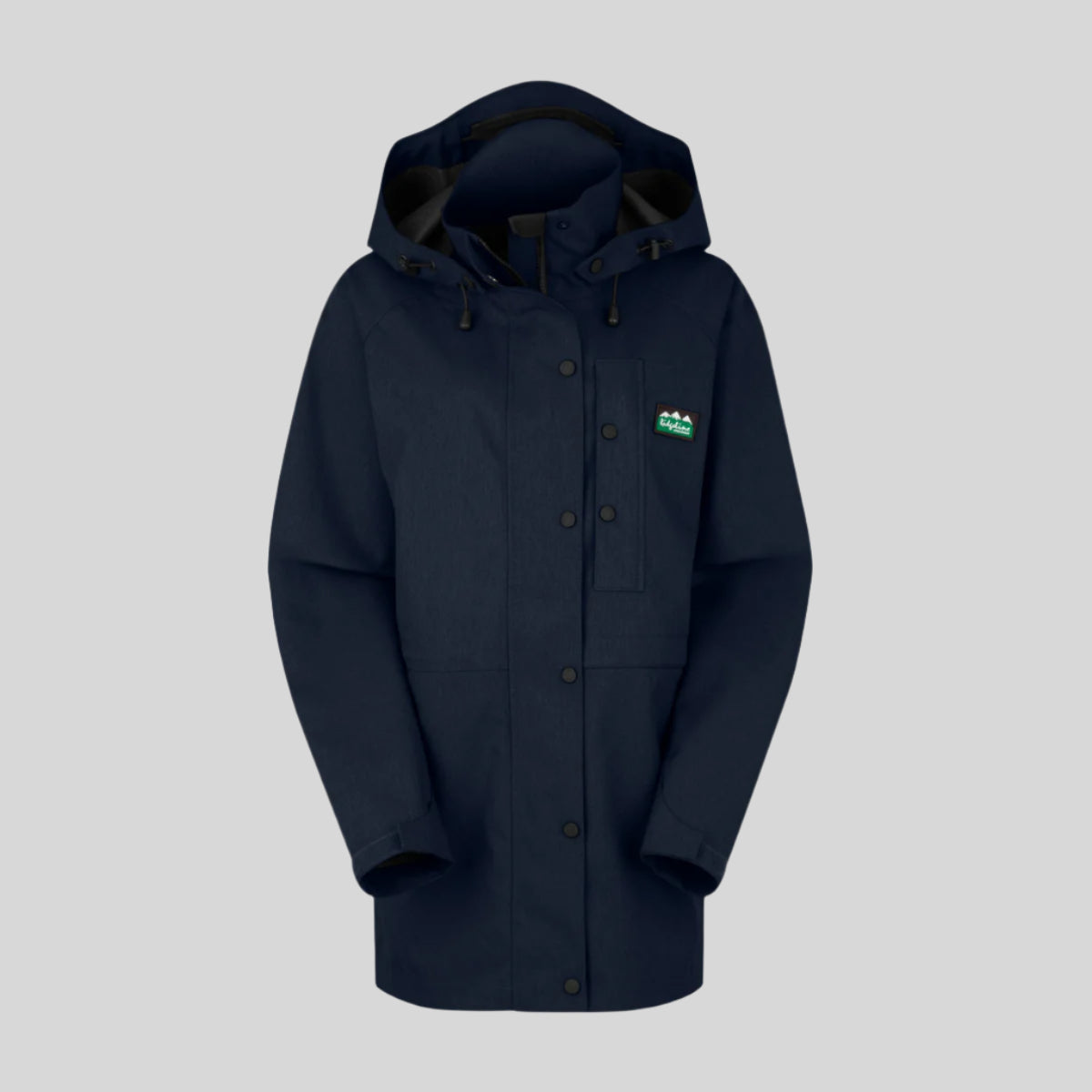 Navy blue waterproof jacket with a Ridgeline Clothing brand logo on a white background