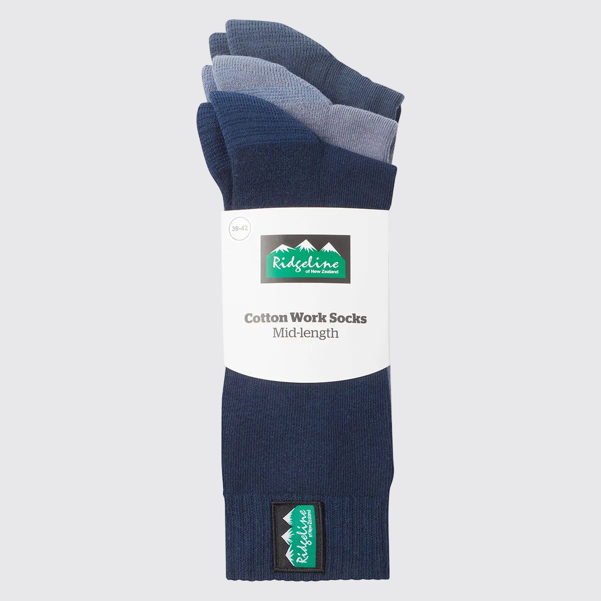 Cotton Work Socks Mid Length Navy Multi (Pack of 3)