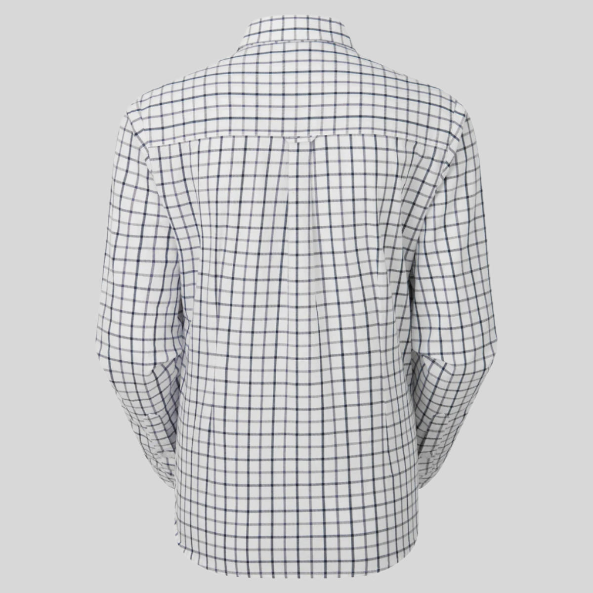 Navy and white checkered shirt on a white background
