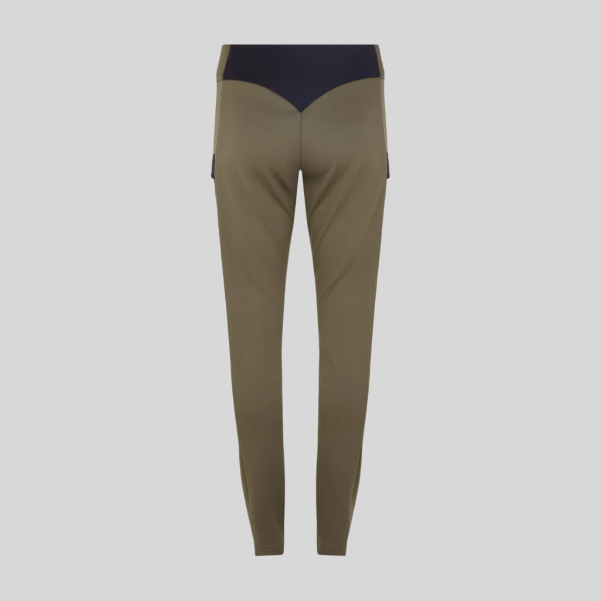 back view of a pair of olive green Brumby Jeggings with twin cargo pockets on the legs.