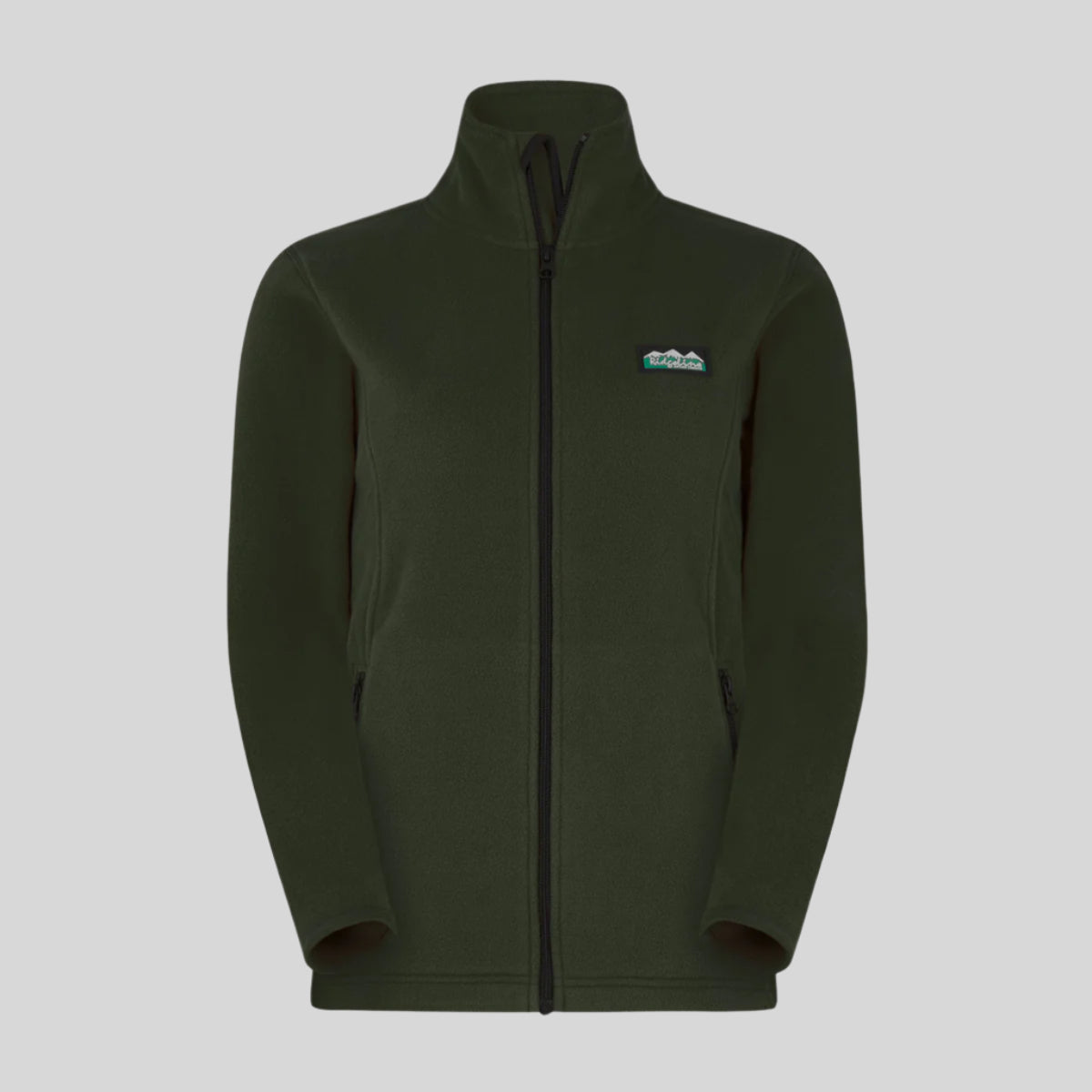 Green full zip windproof fleece with Ridgeline Clothing brand logo. On a white background