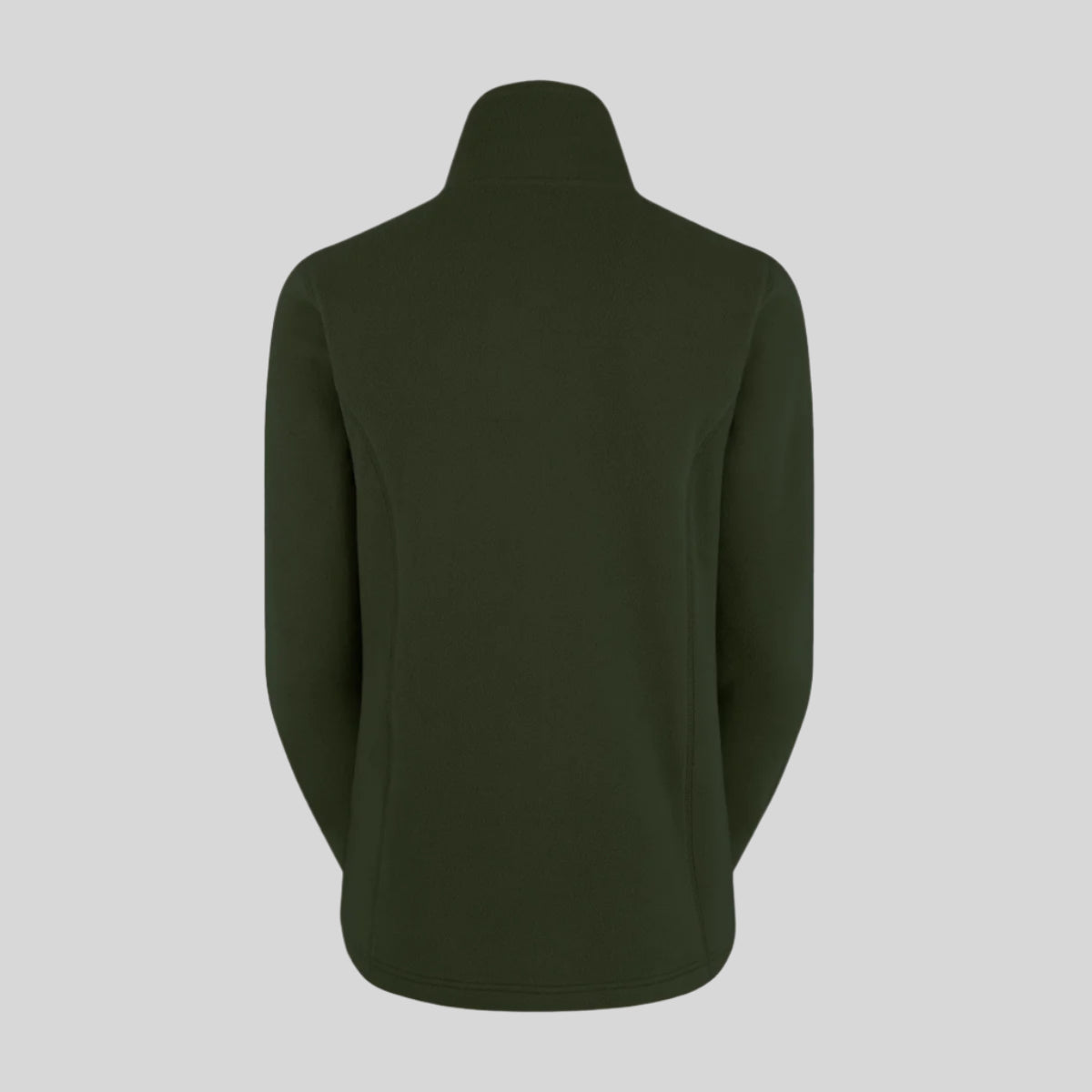back view of green windproof fleece. On a white background