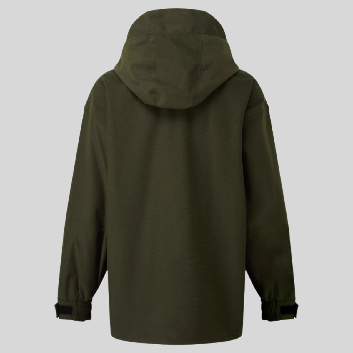 A green Ridgeline Spiker jacket back on a white background with a fixed hood and velcro sleeves