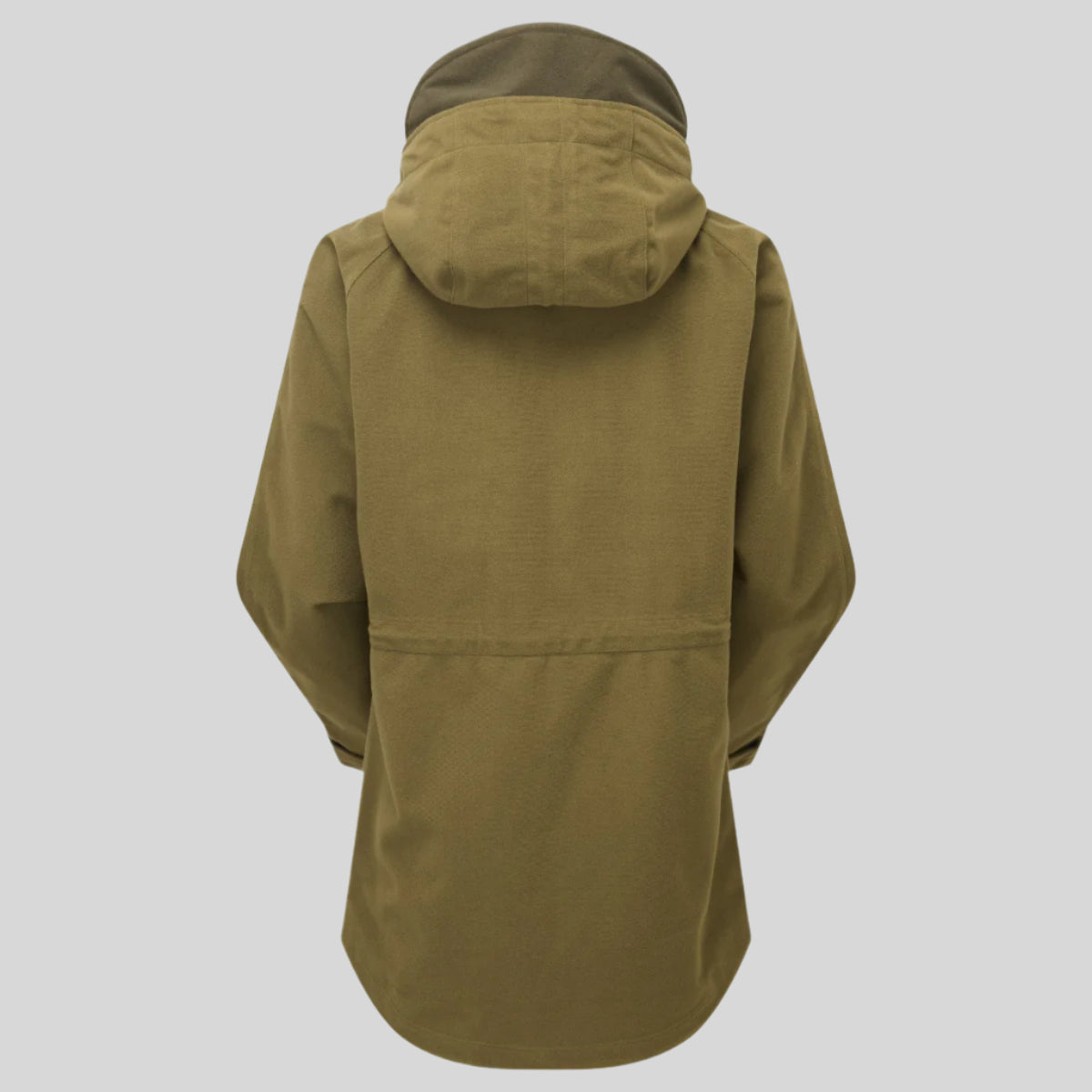 back view of A brown Monsoon II Classic Smock with a hood. on a white background