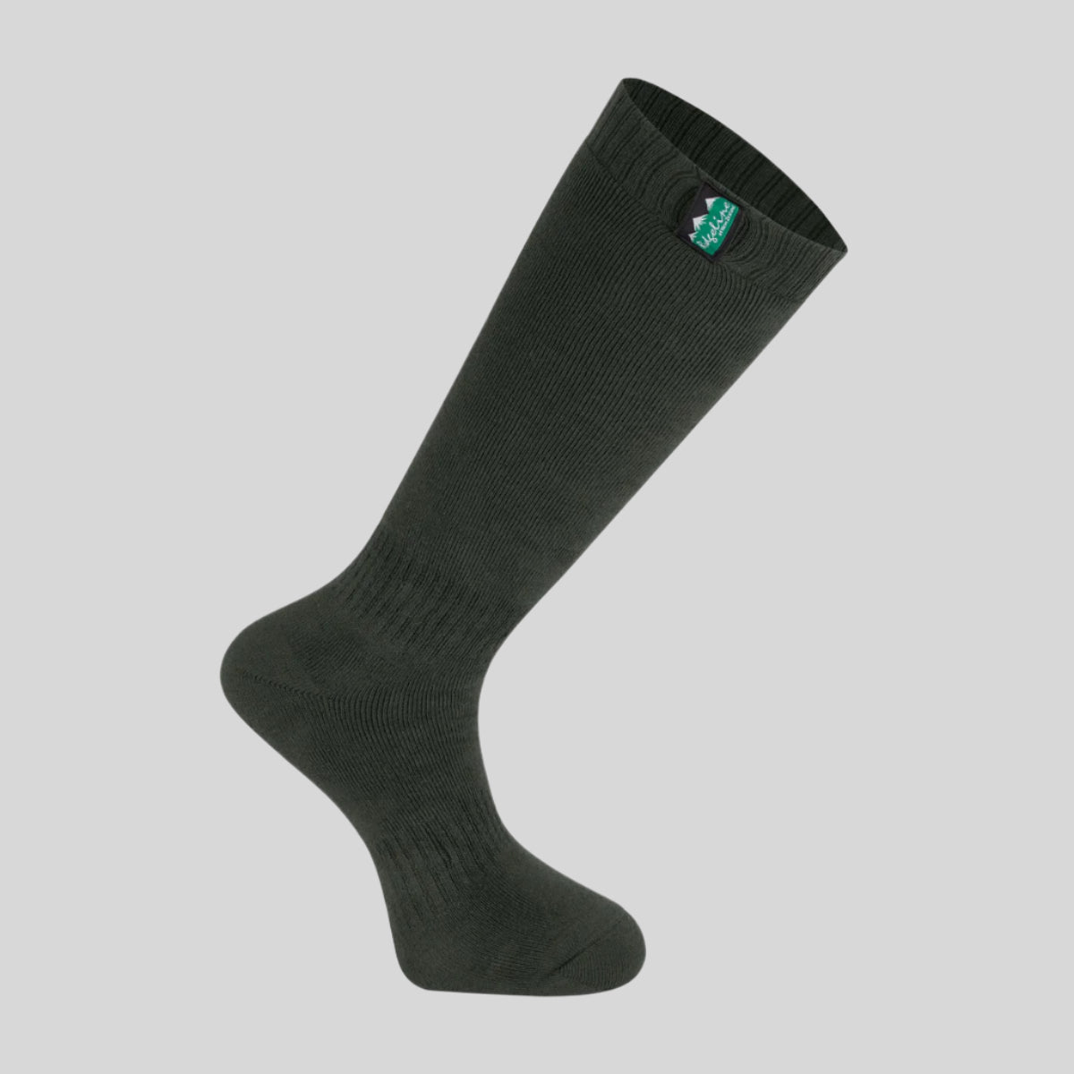 green sock with a brand logo on a white background
