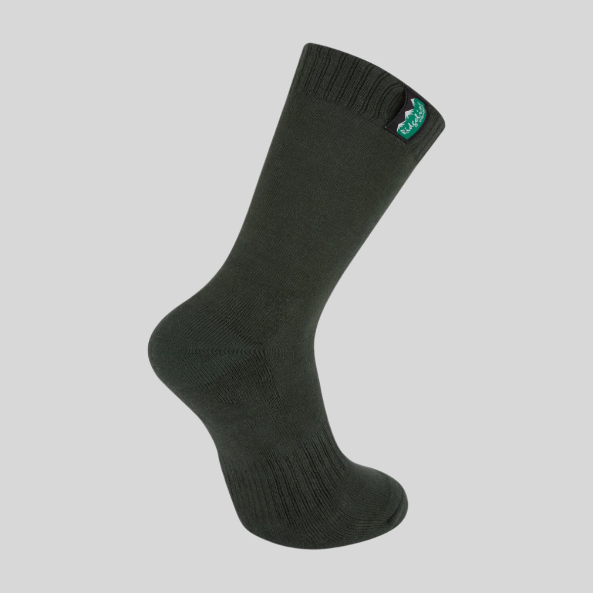 green sock with a brand logo on a white background