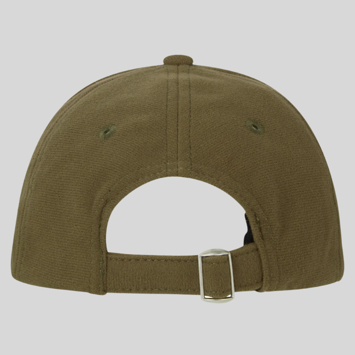 Back view of brown kids cap. Showing adjustable belt. On white background