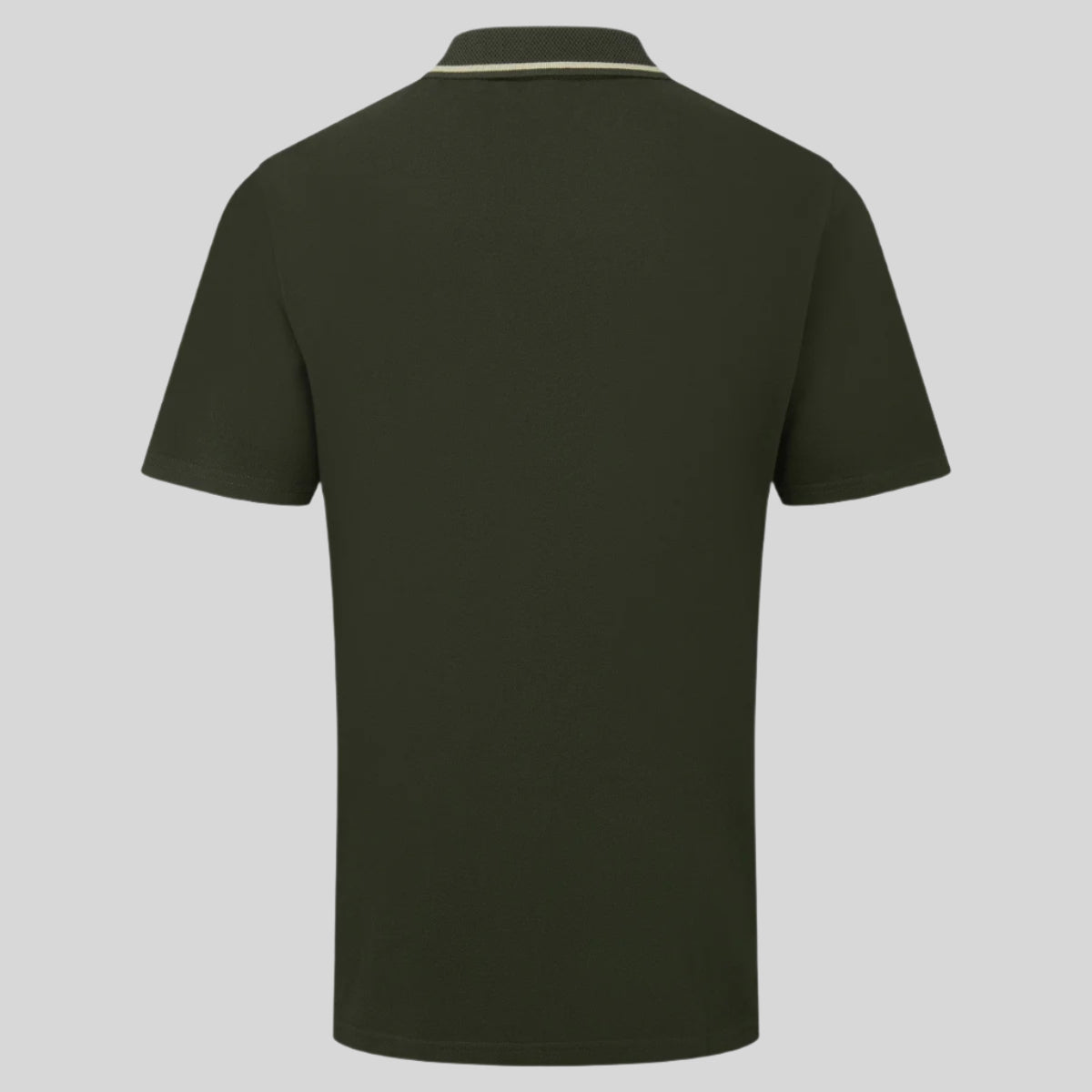 back view of a green polo shirt on a white background