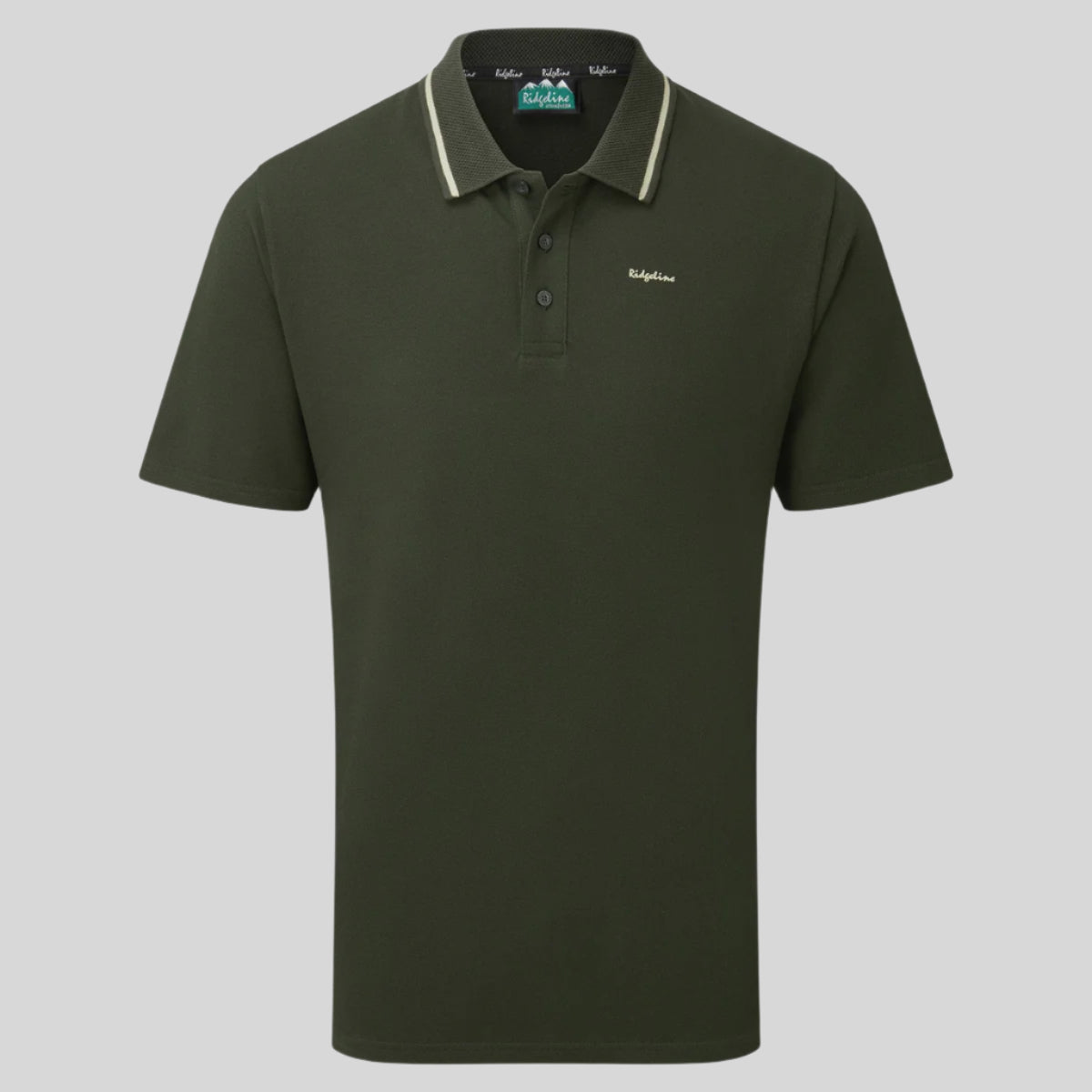 A green Kilworth polo top with a fully fashioned collar, branded collar trim, and a classic three-button placket. On a white background