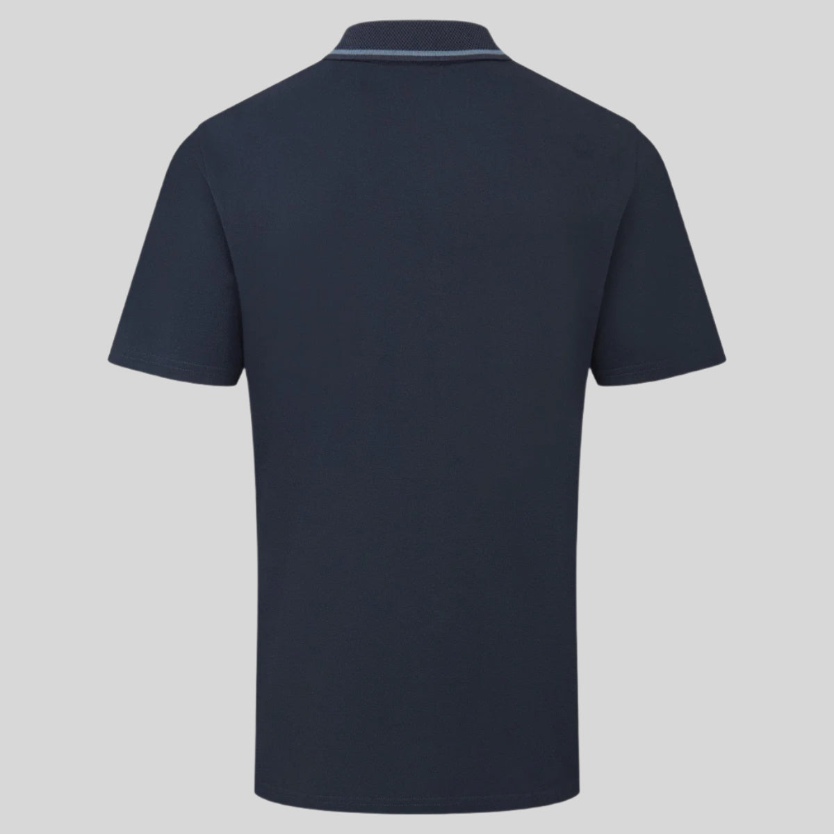 back view of Navy blue polo shirt on a white background