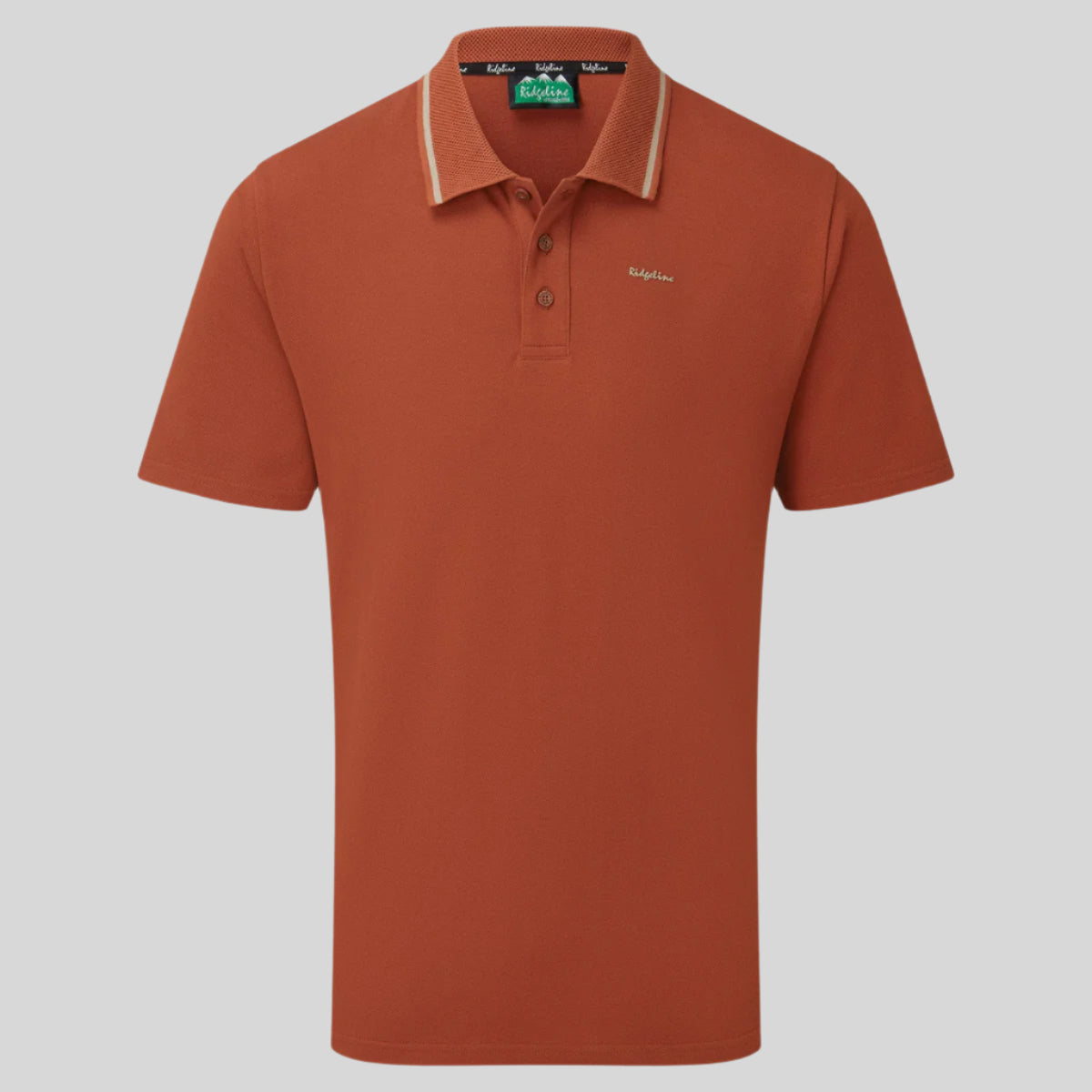 A orange Kilworth polo top with a fully fashioned collar, branded collar trim, and a classic three-button placket. on a white background