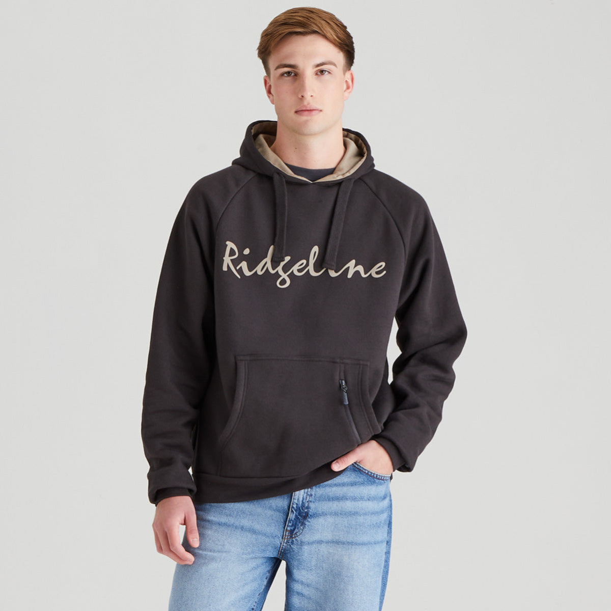 Grey/ black hoodie with 'Ridgeline' on the front