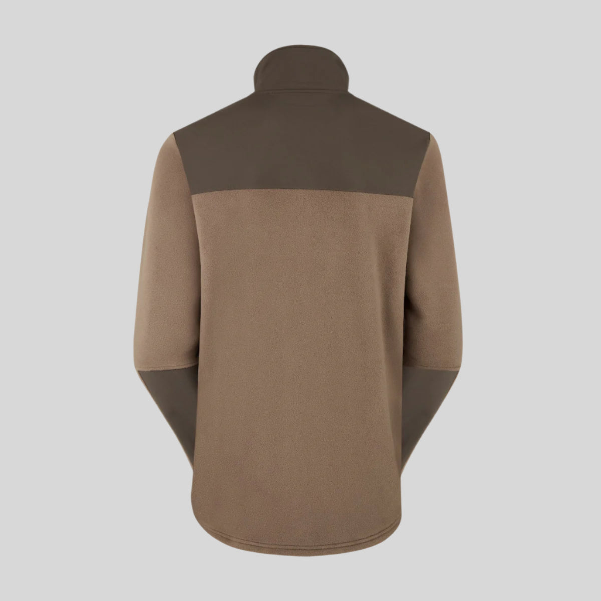 back view of brown windproof fleece jacket on a white background